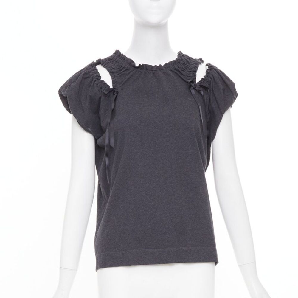 Simone Rocha Grey Cold Shoulder Ribbon Puff Sleeve Top